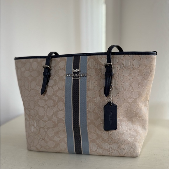 Coach Beige and Blue Tote Bag - Picture 2 of 5